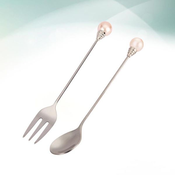 

forks 2pcs creative pearl fork spoon european style tableware coffee drinks stir fruit wedding gifts