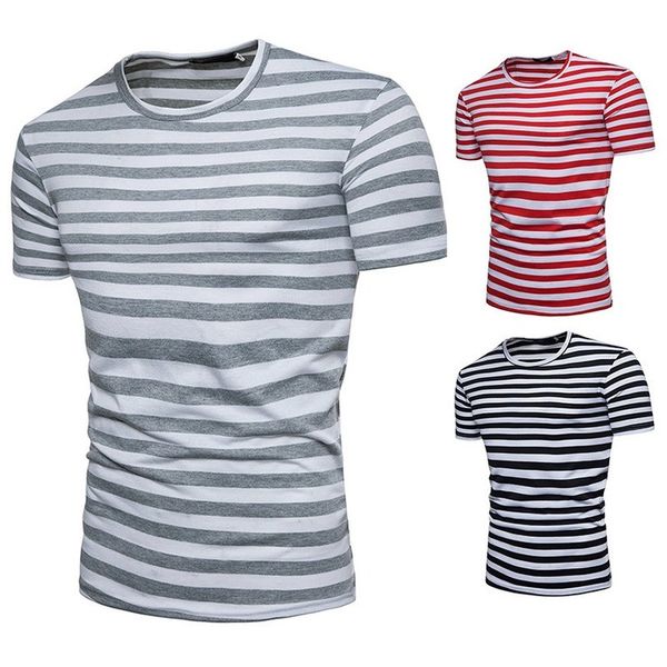 

e-baihui 2021 foreign trade summer new style short-sleeved t-shirt striped round neck slim big size fashion men's t-shirt trend 1101q08, White;black