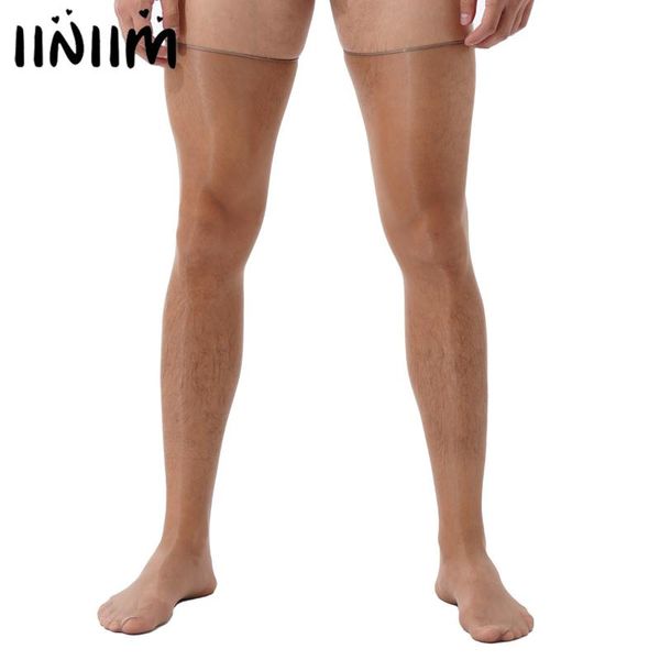 

men's socks 1 pair solid color men's stockings underwear glossy anti-skid soft sheer compression elasticity thigh high silk nylon l, Black