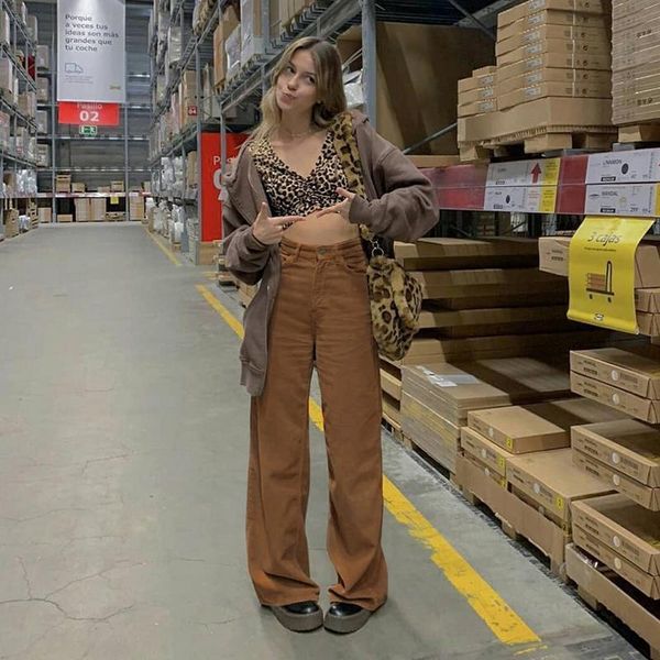 

2021 new spring fashion jeans women pants solid mid waisted wide leg pants straight casual baggy trousers jeans for women, Black;white