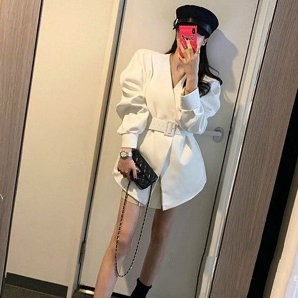 

2021 summer new sweet women jacket puff sleeve women white suits outwear elegant korea loose ladies office coat qv56300, Black;brown