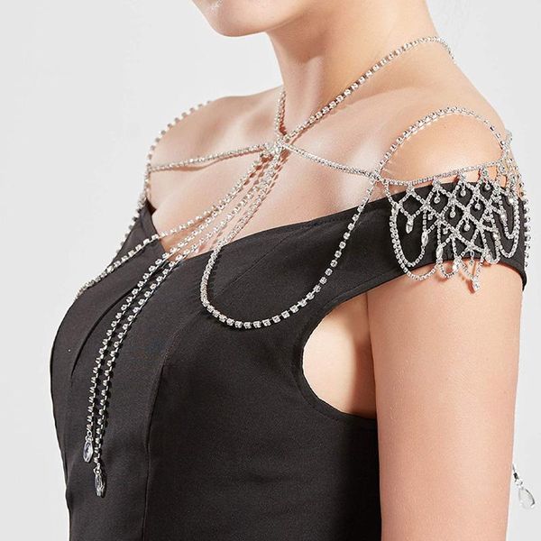 

pendant necklaces stonefans crystal rhinestone shoulder necklace bridal wedding for women handmade tassel chain jewelry accessories gift, Silver