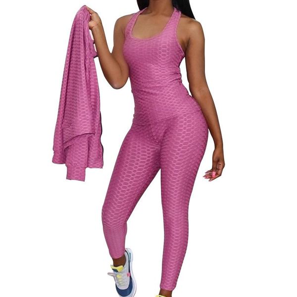 

solid gym yoga 3pcs suit fitness tracksuit sports jacquard jacket three piece set fashion workout sportswear suit gym outfits