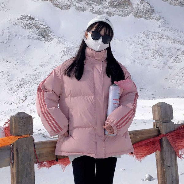 

season down cotton jacket female winter short student bread loose, Black;white