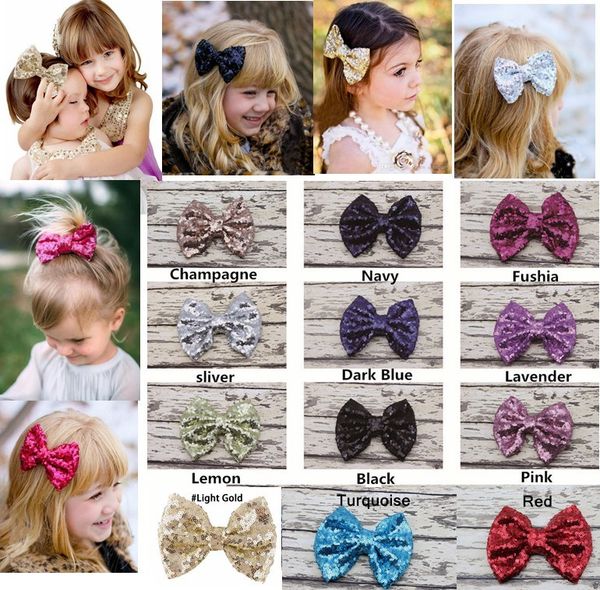 

12 colors sequins hairbows hairpin large bow hair clips 12*9.5cm baby barrettes hairclips girls, Slivery;white