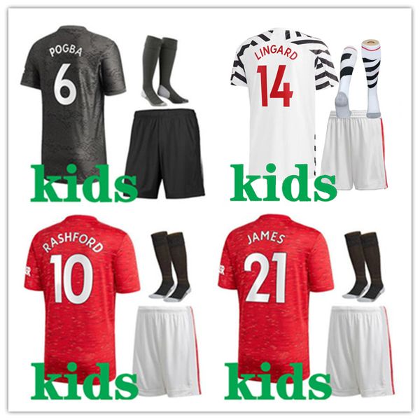 

kids 2020 2021 football kits rashford pogba soccer jersey home away 20 21 lingard matic united mata james football shirt kids footbal kits, Black