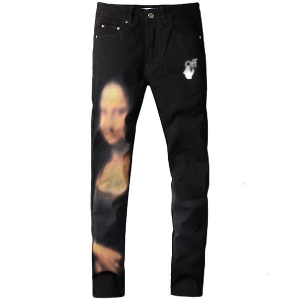 

men's male fashion trousers new black creative painting character jeans slim denim pants men 155 lik3, Blue