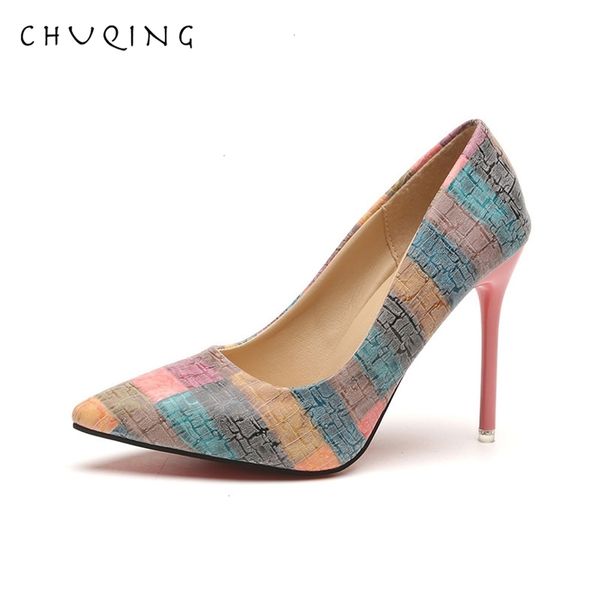 

chuqing 2019 autumn new ladies pointed fashion high heels color matching shallow mouth women's shoes, Black