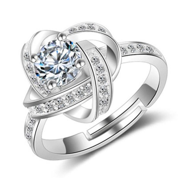 

european and american fashion high-end female index finger japanese and korean simple fashion ring personality diamond clover fashion ring s, Silver