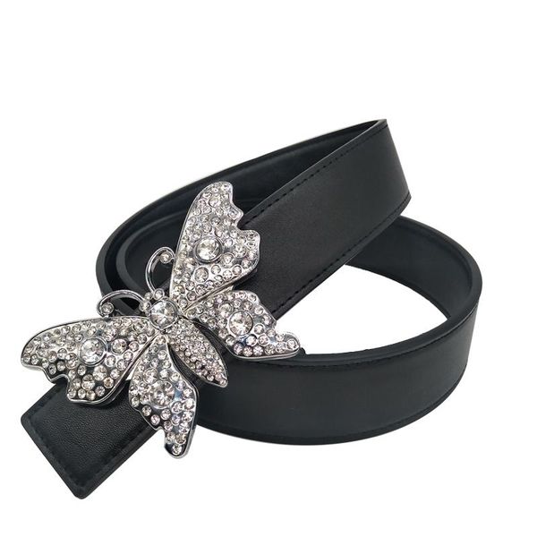 

luxuy rhinestone big butterfly buckle women belts microfiber wide cummerbunds high quality, Black;brown