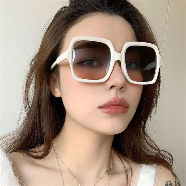 

sunglasses luxury square women 2021 brand designer retro frame big tea sun glasses female vintage gradient male oculos feminino, White;black