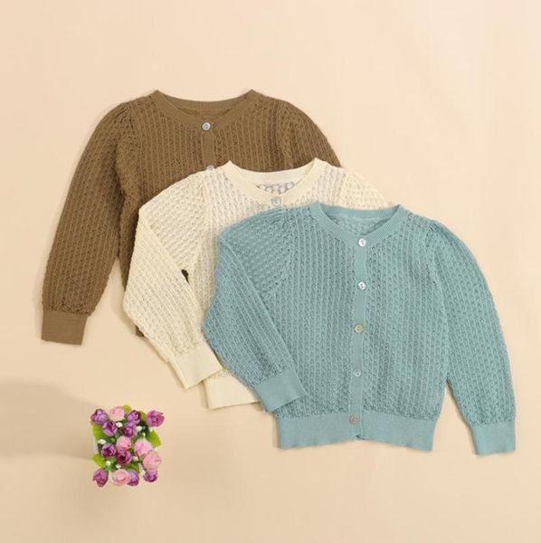 

pullover autumn spring kids baby sweaters coat solid color o-neck long sleeve button-open knitted cardigan clothes, Blue