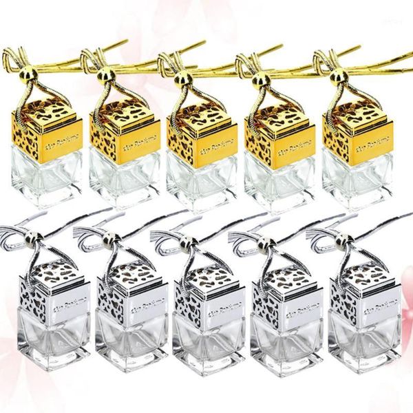 

storage bottles & jars 10 pcs 8ml creative square glass perfume bottle pendant empty essential oil sub-bottle car hanging (golden/silver, ea