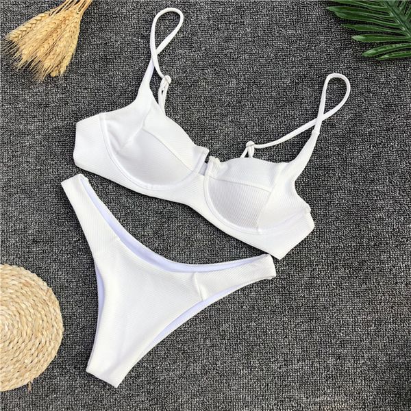 

white underwired ribbed bikini 2021 swimsuit women swimwer femle two pieces bikini set v-br push up bthing suit swim, White;black