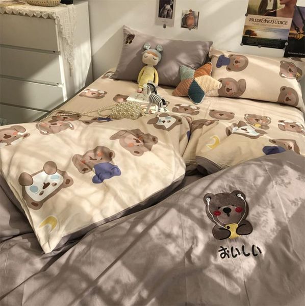 

bedding sets cute cartoon bear set kid child teen,single double cotton twin full  home textile bed sheet pillow case quilt cover