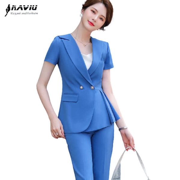 Naviu Fashion Pantaloni a maniche corte di alta qualità o blazer per le donne Abbigliamento estivo Office Lady Style Uniform 210604