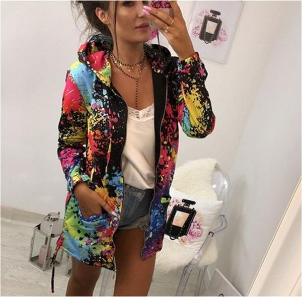 

hirigin tie dye coat women's long sleeve hooded hoodies sweatshirt parka jacket coat outwear overcoat drop shipping, Black