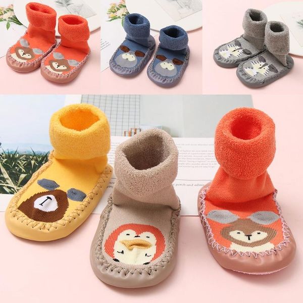 

leggings & tights cartoon toddler socks with rubber soles for kids baby boys sock shoes warm terry thicken slippers infants girl winter, Blue