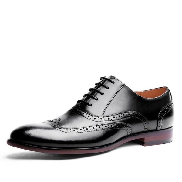 

dress shoes formal wing tip mens brogue lace up genuine leather business man work block heel groom wedding plus size, Black