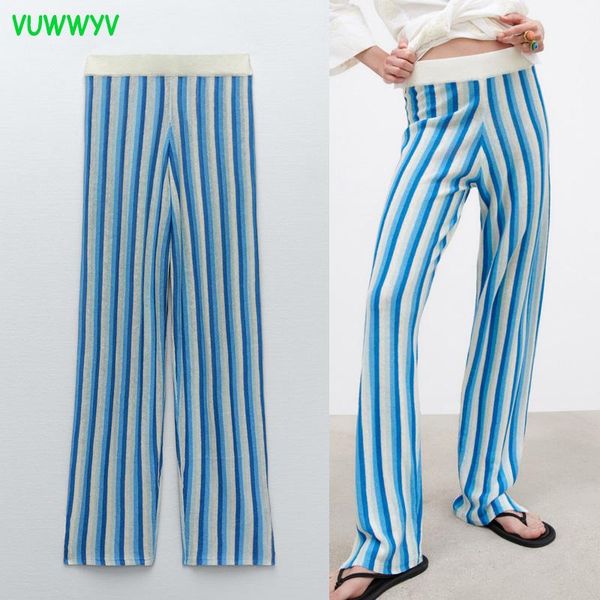 

women's pants & capris vuwwyv za 2021 striped women high waist knit summer woman vintage streetwear trousers straight leg suits, Black;white