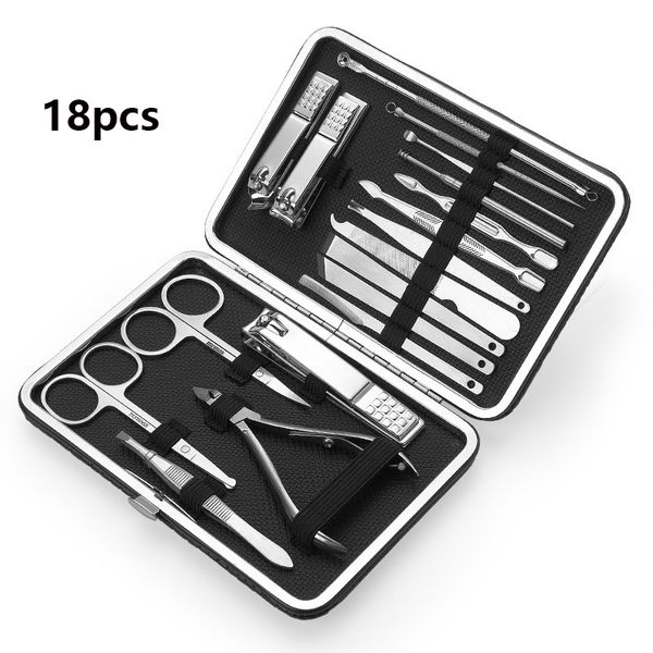 

18pcs/set stainless steel manicure cutters toe nail clipper pedicure set paronychia scissors portable travel kit foot care tools