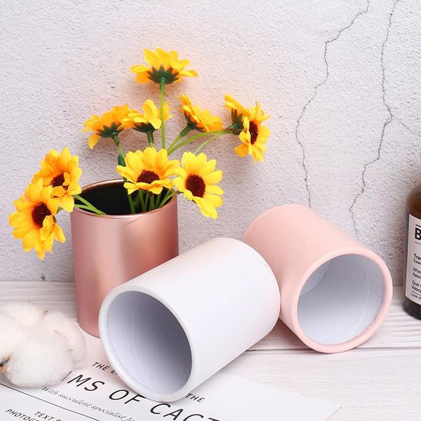 

gift wrap 1pcs mini round flower box paper packing case lid hug bucket vase replacement florist storage packaging