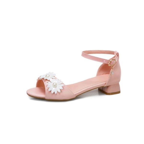 

sandals pqecfs big size 30-43 summer fashion sweet women flower cover heel med heels 3 colors, Black