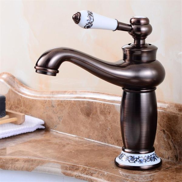 

bathroom sink faucets basin faucet black oil brushed retro magic lamp single ceramic handle mixer tap torneira lavatorio