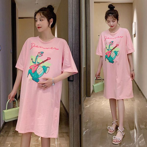 

maternity dresses 39112# clothes summer cotton short sleeves loose stylish a line dress pregnant women mom, White