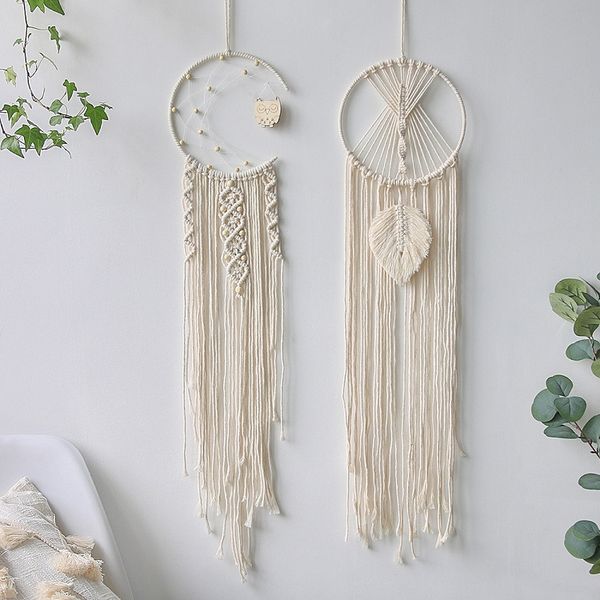 Boho Macrame Tapestry Wall Decor Hanging Dreamcatcher Fai da te Decorazione della stanza Bambini Gufo Luna Stella Dream Catcher Ornamento per la casa M3911