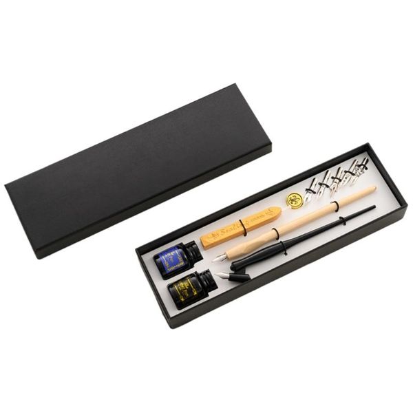 

vintage dip pen fountain writing ink 5 nibs wax seal stamp gift box calligraphy stationery school supplies m5tb
