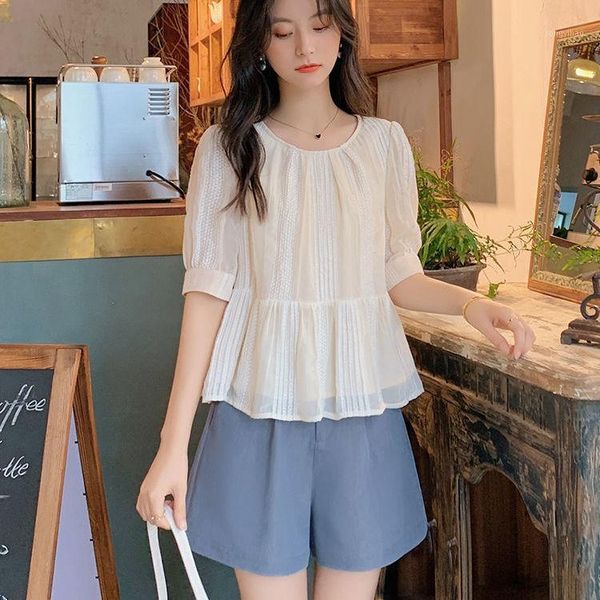 

women's tracksuits women 2021 summer fashion two-piece suits female o-neck pullover chiffon ladies solid color loose shorts sets r53, Gray