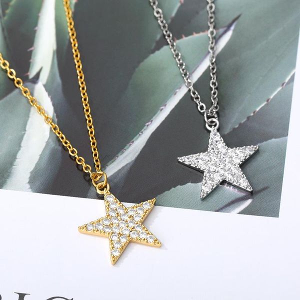 

charm five-pointed star necklace for women choker zircon pendant metal chain star short necklaces charming necklace jewelry gift, Silver