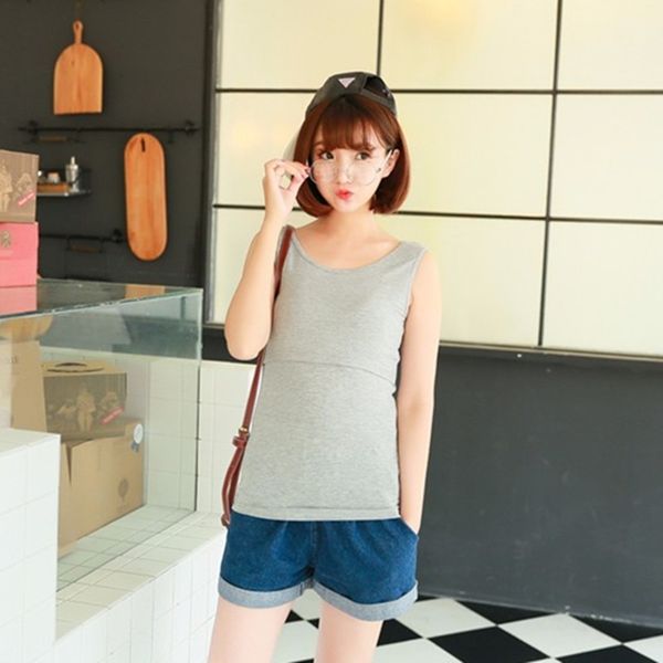 

3390# elastic cotton maternity nursing tank summer breastfeeding vest clothes for pregnant women pregnancy mother shirts 210225, White