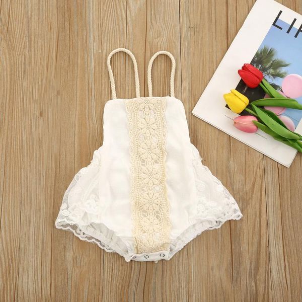 

rompers 0-24m baby lace-joint short romper girls floral crochet sleeveless backless jumpsuit patchwork summer bodysuits, Blue