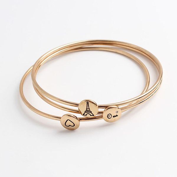 

bangle juorest 3pcs/set punk bracelet set trendy women gold heart single vintage friendship coin metal circle, Black