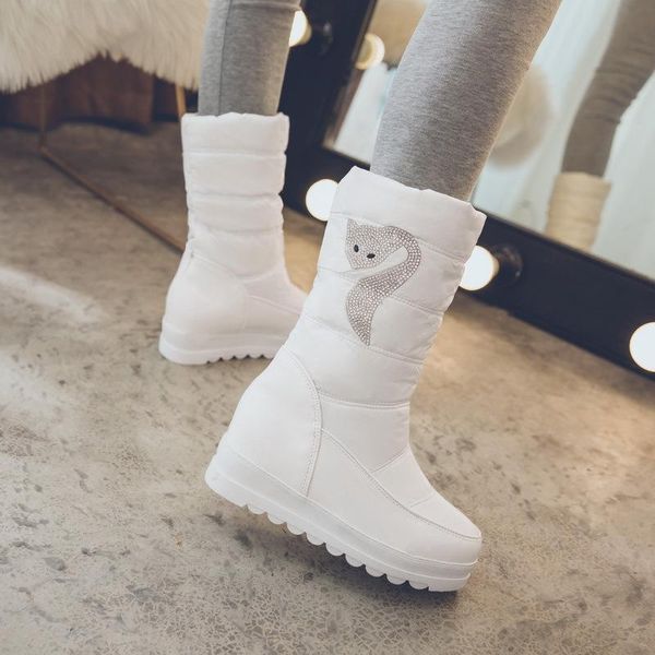 

boots cevabule printed down cloth slope heel short thick fur snow combat for women white chunky high tyx, Black