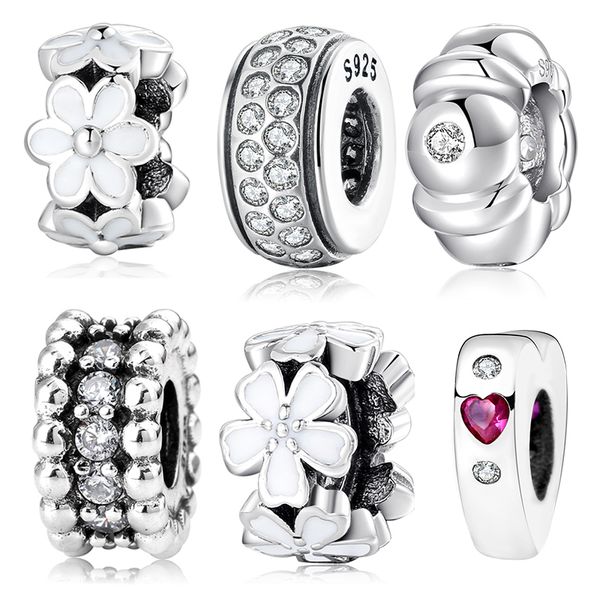 

fashion women 925 sterling silver spring flower white enamel beads for jewelry making spacer charm fit bracelet diy original q0531, Black