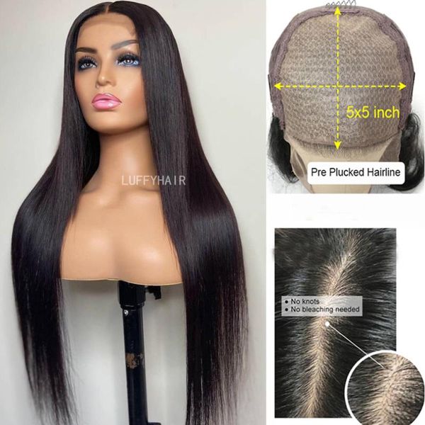

lace wigs 5x5 silk base human hair with baby gluelesss brazilian silky straight pu 30inch 150% density, Black;brown