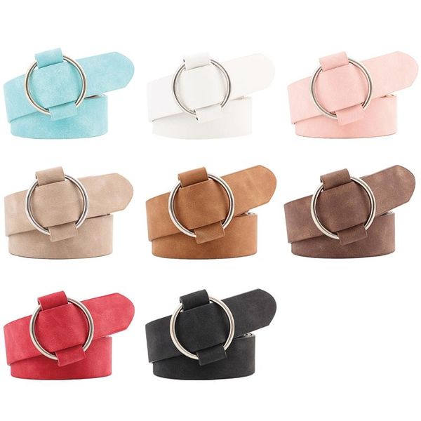 

belts retro women lady belt metal boho faux leather round buckle waist waistband 85wb, Black;brown