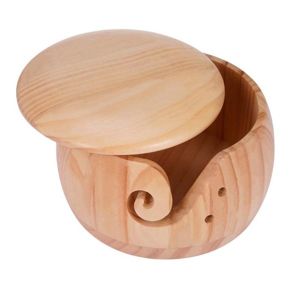 

other arts and crafts wooden yarn bowl holder knitting wool storage basket with holes craft crochet kit lid f