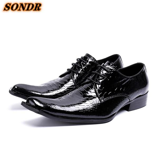 

dress shoes genuine leather design men business snake skin formal classic square toe lace up oxford zapatilla hombre, Black