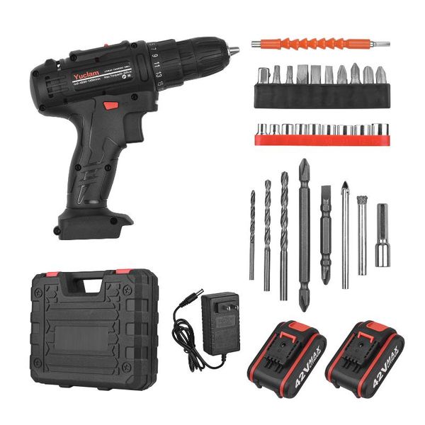 

professiona electric drills cordless drill screwdriver two-speed with led light 25+1 torque flexible shaft 2 batteries 3/8 inch chuck 50nm