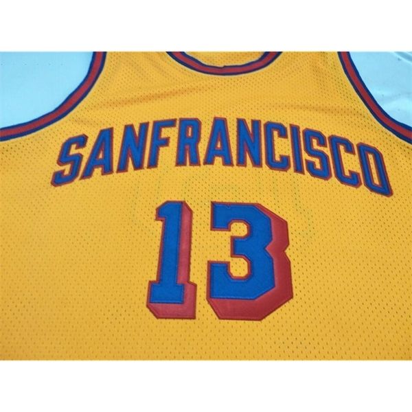 

vintage sanfrancisco 1962-63 wilt chamberlain #13 real full embroidery college jersey size s-4xl or custom any name or number jersey, Black