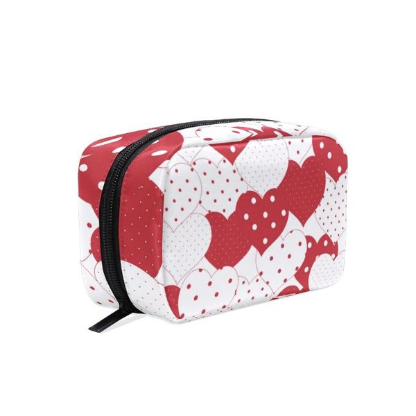 

cosmetic bags & cases fengju makeup bag portable toiletries fashionable square storage for girls lady woman red and white hearts