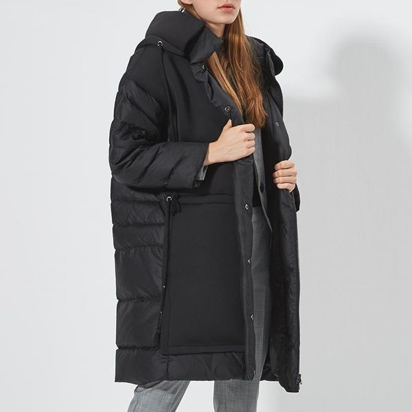 

lynette's chinoiserie autumn winter new original design women vintage loose hooded thick white duck down jackets overcoat1, Black