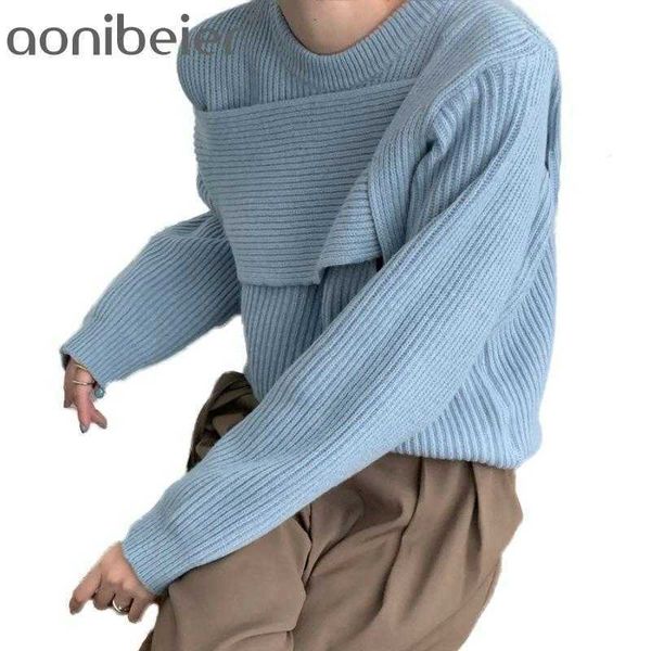 

female irregular knitwear one off shoulder wrap sweater for women large size loose o-neck pullover 210604, White;black