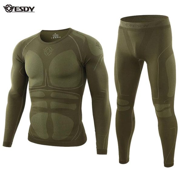 

men's thermal underwear esdy tactical men seamless tight sports outdoor breathable training cycling thermo long johns, Black;white