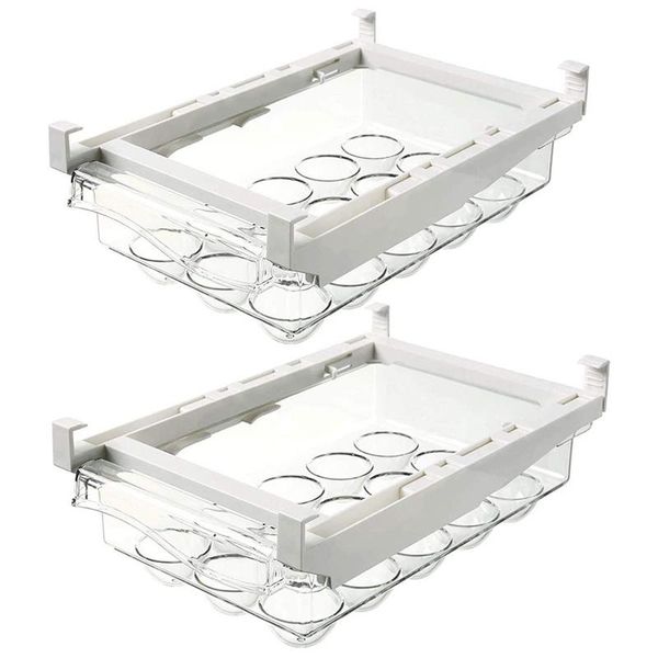 

storage bottles & jars 2 pack egg refrigerator organizer bins with handle, pull-out fridge drawer organizer, box