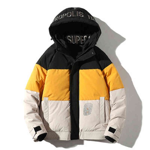 

men splicing down parkas ets fashion ins trend coupl thicken zipper hooded outerwears digner winter male casual luxury bread punk coats, Black